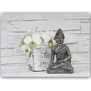 CARO Tablou metalic - Buddha And Orchid 70x50 cm