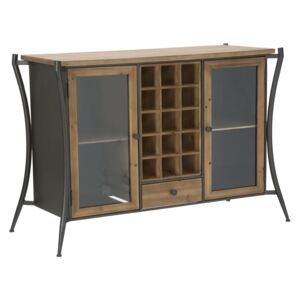 Cabinet din lemn si metal, cu 1 sertar si 2 usi Glasgow Natural / Grafit, l117xA52xH80 cm