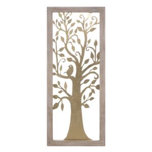 Decoratiune de perete din MDF si metal Tree Vertical Auriu / Natural, l40xA2,5xH100 cm