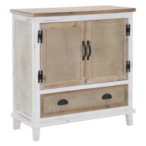 Cabinet din lemn de brad si MDF, cu 1 sertar si 2 usi Marrakech Alb / Natural, l80xA35xH81,5 cm