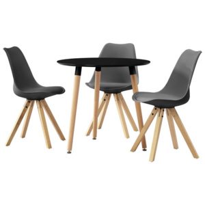 Masa neagra bucatarie/salon rotunda design cu 3 scaune gri