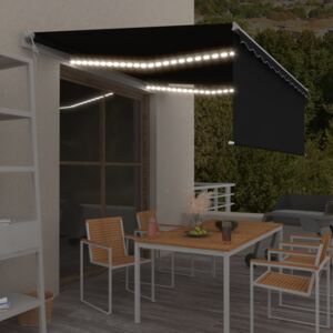 Copertină automată cu stor&senzor vânt&LED, antracit, 4x3 m