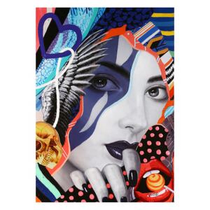 Tablou Street Art Lady, canvas lemn, multicolor, 70x100x3.5 cm