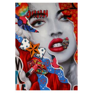 Tablou Pop Art Girl, canvas lemn, multicolor, 70x100x3.5 cm