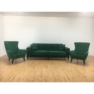Set canapea 3 locuri cu 2 fotolii, verde - model LIZBON