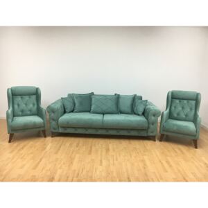 Set canapea extensibilă cu 2 fotolii, verde pastel - model RIVA