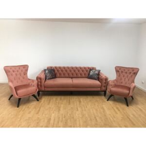 Set canapea 3 locuri cu 2 fotolii, roze pudră - model JASMINE