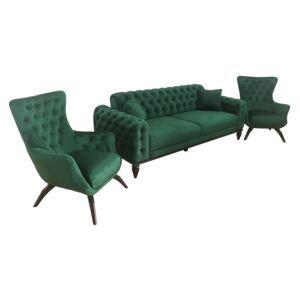 Set canapea 3 locuri cu 2 fotolii, verde - model JASMINE