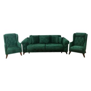 Set canapea extensibilă cu 2 fotolii, verde - model RIVA