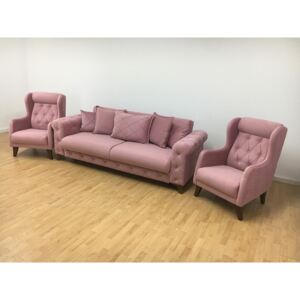 Set canapea extensibilă cu 2 fotolii roz - model RIVA