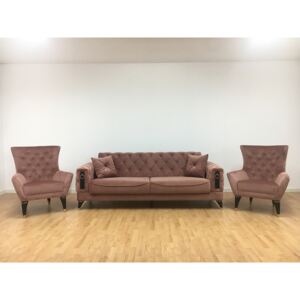 Set canapea 3 locuri cu 2 fotolii, roz pudră - model LIZBON