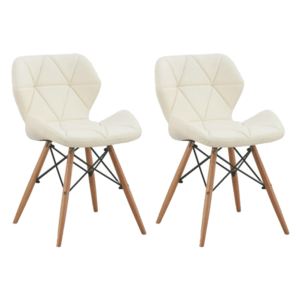 Set 2 scaune tapitate cu piele ecologica si picioare de lemn Provence White, l49xA53xH72 cm
