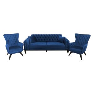 Set canapea 3 locuri cu 2 fotolii, albastru - model JASMINE