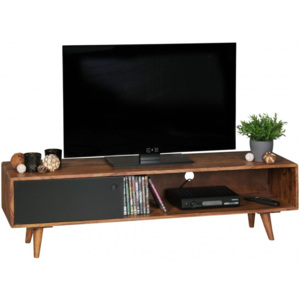 Comodă TV din lemn masiv de palisandru Skyport REPA, înălțime 40 cm, maro-negru