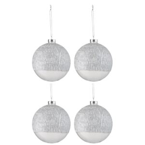 Set 4 globuri pentru brad J-Line Silvery, ⌀ 10 cm, argintiu-alb