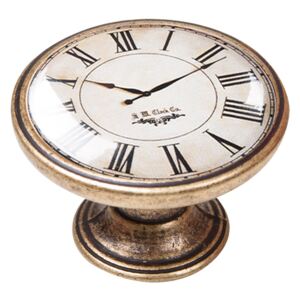 Buton pentru mobila, White Clock 550BR02, finisaj alama antichizata, D:37 mm