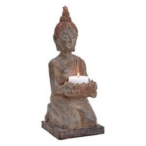 Statueta Buddha cu suport lumanare maro 14/38/17 cm