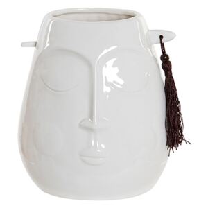 Vaza Tribal Face din ceramica alba 16 cm