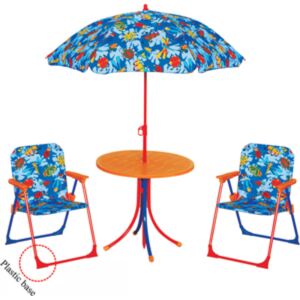 Set mobila gradina, pentru copii, masa rotunda cu 2 scaune si umbrela, culoare albastra, 016663, Hascevher