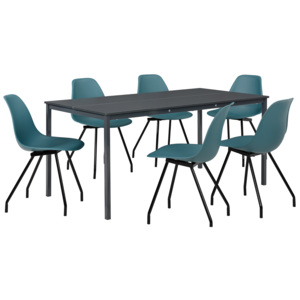 [en.casa]® Masa bucatarie/salon design elegant (160x80cm) +6 scaune turcoaz elegante/ scaun bucatarie/salon