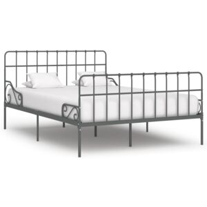 Cadru de pat cu bază din șipci, gri, 160 x 200 cm, metal