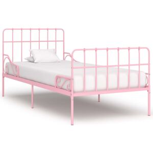 Cadru de pat cu bază din șipci, roz, 90 x 200 cm, metal