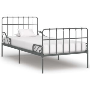 Cadru de pat cu bază din șipci, gri, 90 x 200 cm, metal