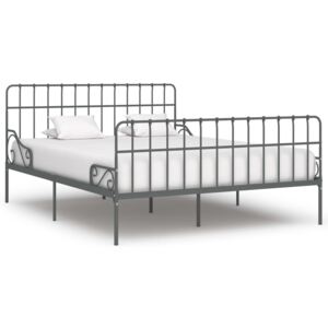 Cadru de pat cu bază din șipci, gri, 180 x 200 cm, metal