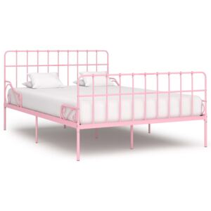 Cadru de pat cu bază din șipci, roz, 120 x 200 cm, metal