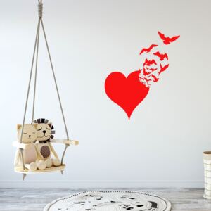 Heart with birds - autocolant de perete Rosu deschis 50 x 60 cm