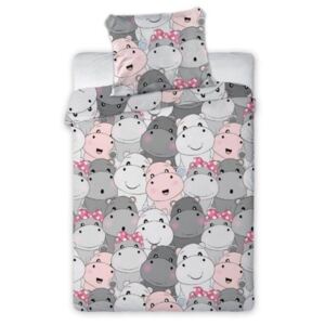 Lenjerie de pat Hipopotam pentru copii de grădiniță (gri/roz)