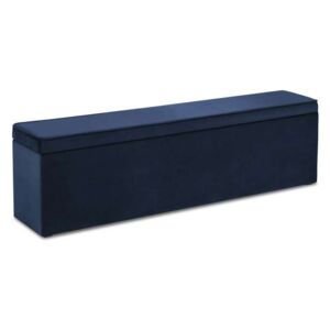 Banchetă cu depozitare Yong , 47x34x160 cm, catifea/ plastic/ lemn de pin/ pal/ placaj, albastru