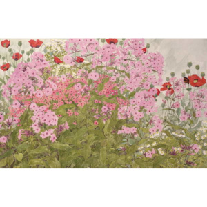 Pink Phlox and Poppies with a Butterfly Reproducere, Linda Benton