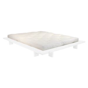 Pat dublu din lemn de pin cu saltea Karup Design Japan Comfort Mat White/Natural, 140 x 200 cm