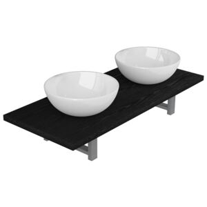 Set mobilier de baie din 3 piese, negru, ceramică