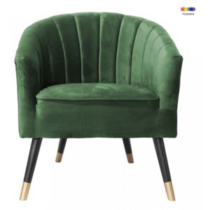 Scaun lounge verde inchis din catifea si lemn Royal Dark Green Present Time