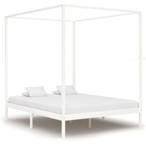 Cadru pat cu baldachin, alb,160 x 200 cm, lemn masiv de pin