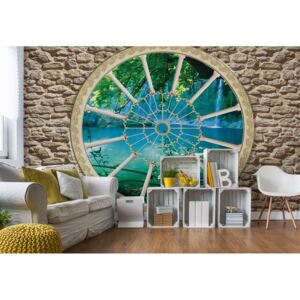 Fototapet - Lake Forest Ornamental Window View Vliesová tapeta - 416x254 cm