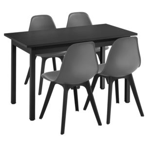 [en.casa] Set Viki masa bucatarie cu 4 scaune, masa 120 x 60 x 75 cm, scaun 83 x 54 x 48 cm, MDF/plastic, negru/gri