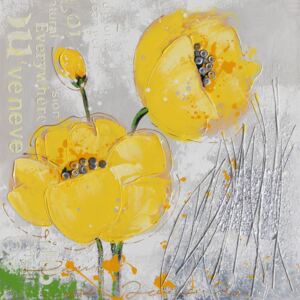 Falc Mână pictată imagine - Yellow Poppy 2, 60x60 cm