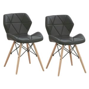 Set 2 scaune tapitate cu piele ecologica si picioare de lemn Provence Black, l49xA53xH72 cm