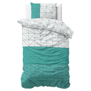 Lenjerie de pat din micropercal Sleeptime Gino, 140 x 220 cm, verde-alb