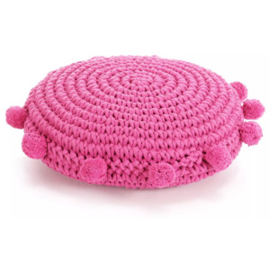 Pernă pardoseală rotundă tricotată, bumbac 45 cm, roz