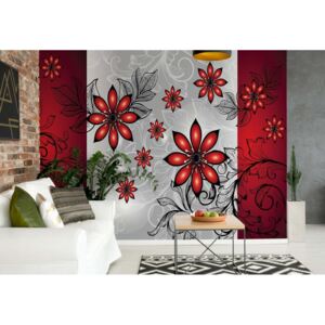 Fototapet - Modern Floral Design Silver And Red Vliesová tapeta - 208x146 cm