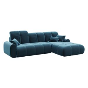 Canapea extensibilă din catifea cu șezlong pe partea dreaptă devichy Tous, albastru închis