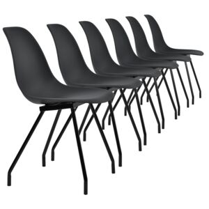 [en.casa]® Set 6 scaune bucatarie, 83 x 46 cm, plastic PP, negru