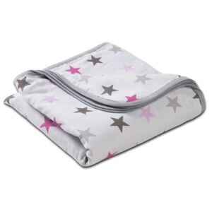 Paturica dubla de muselina 78x78 cm Kidizi Pink Stars, 100% bumbac
