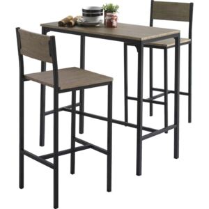 Set de masa si 2 scaune, negru/maro