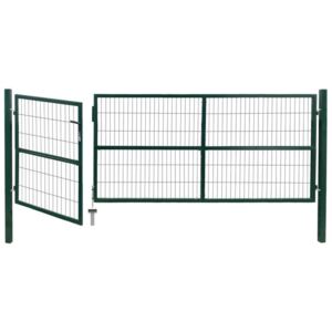Poartă gard de grădină cu stâlpi 350 x 120 cm oțel verde