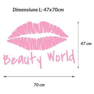 Sticker Decorativ Salon Frumusete "Beauty World", Roz, Oracal - L - 47x70 CM